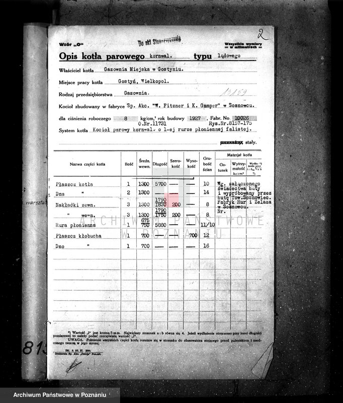 Obraz 6 z jednostki "Warsztat W. Mańkowskiego w Gostyniu kocioł wulkanizacyjny nr woj. kotła 6408"