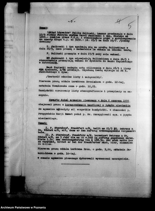 Obraz 10 z jednostki "Państwowa Szkoła Przemysłowo Handlowa Żeńska- Leszno [protokół z egzaminu końcowego]"