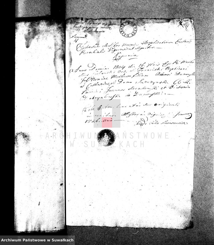 image.from.unit.number "Dowody służące do Aktów Ślubnych Gminy Wigierskiey na Rok 1826."