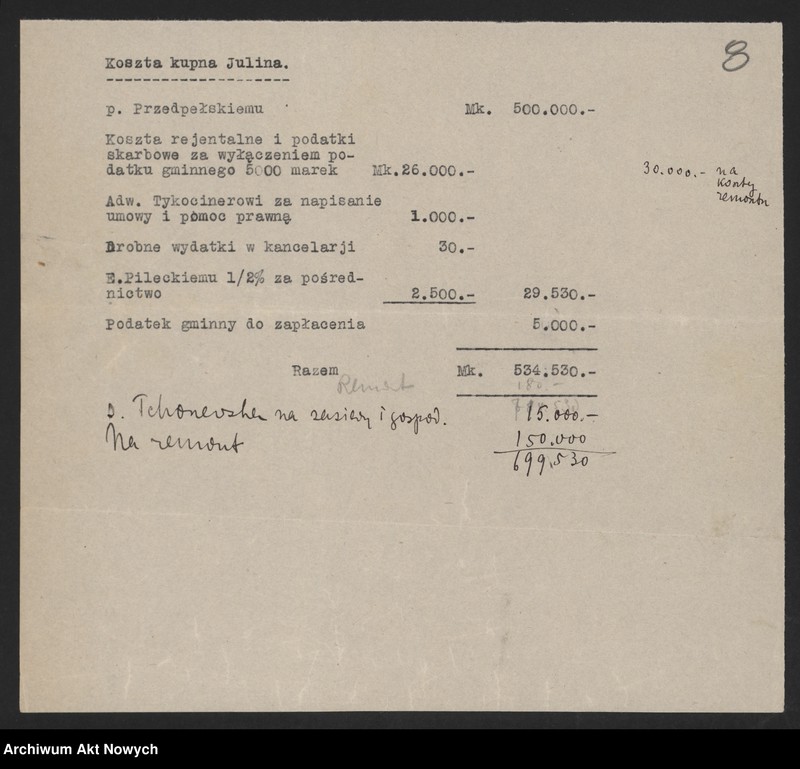 image.from.unit.number "Szkoła gospodarstwa domowego w Julinie. Odpis aktu kupna, wykazy wydatków, rachunki, fotografie, plany"
