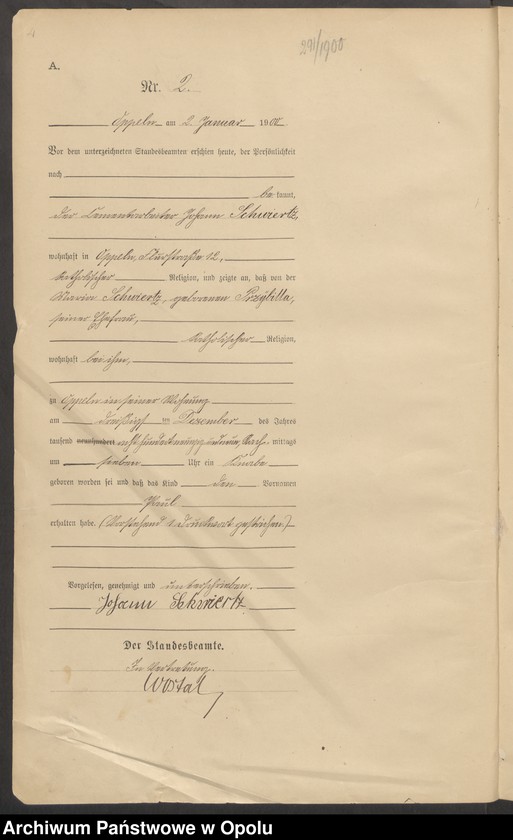 Obraz 6 z jednostki "Urząd Stanu Cywilnego w Opolu 1900 Rejestr Urodzeń Księga Miejscowa Nr 1 do 674"