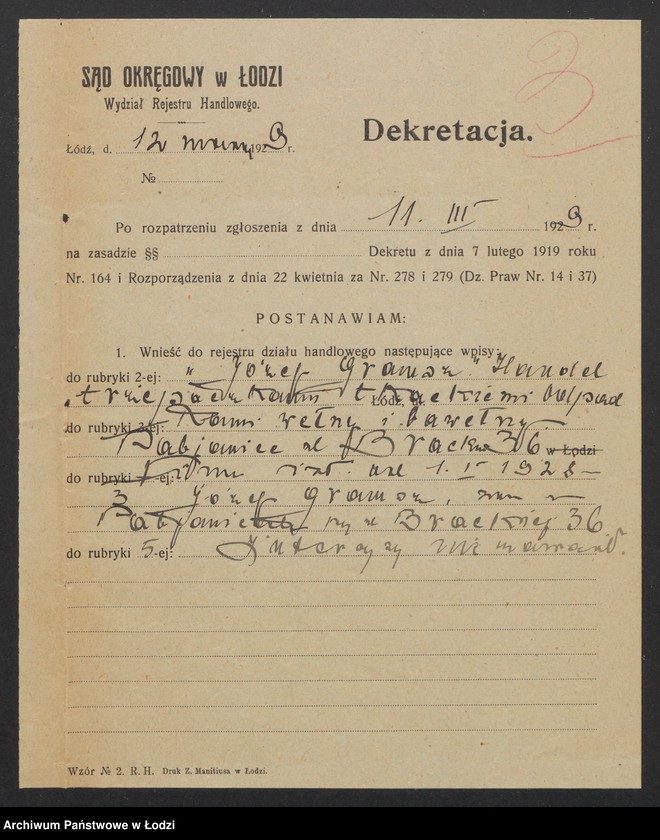 Obraz 5 z jednostki "Józef Gramsz- handel trzepaczkami i tkackimi odpadkami wełny i bawełny"