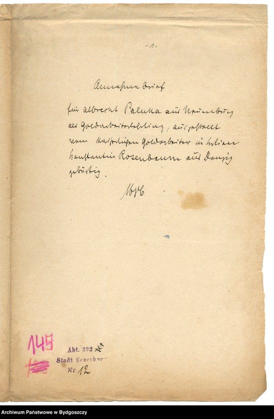 image.from.unit.number "[List polecający dla Albrechta Pałuki ucznia złotniczego z miasta Nowego wystawiony przez cesarskiego złotnika, Konstantyna Rosenbauma z Gdańska]"