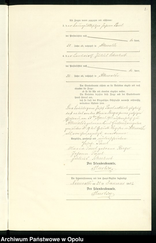 Obraz 6 z jednostki "Heiraths-Neben-Register des Standesamts Altewalde pro 1902"