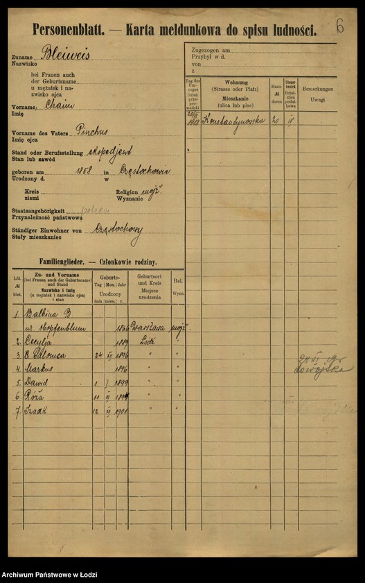 image.from.unit.number "[Spis ludności Łodzi] Blajweiss - Blesiński"