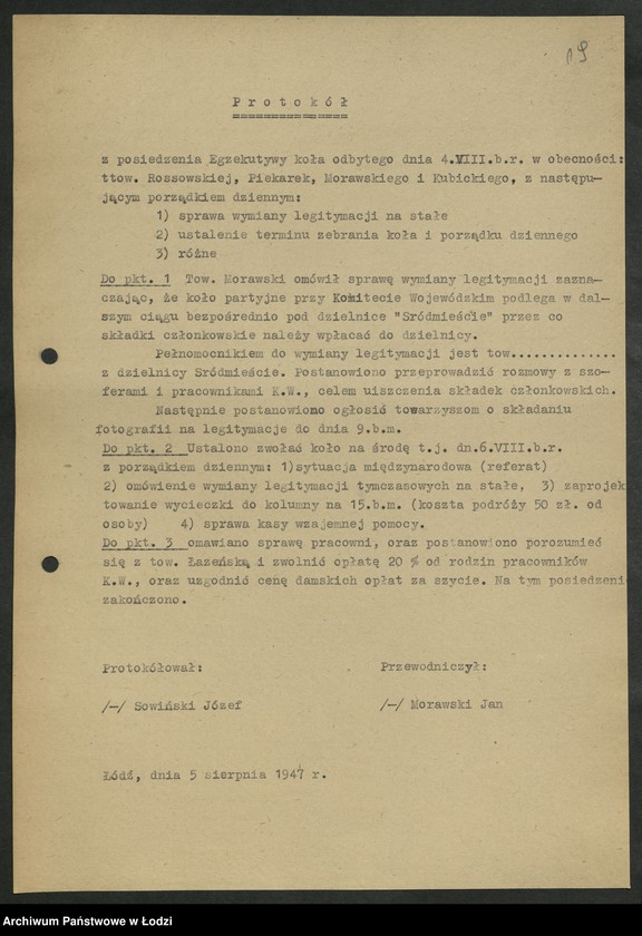 Obraz 20 z jednostki "Protokoły posiedzeń koła partyjnego przy Komitecie Wojewódzkim Polskiej Partii Robotniczej"