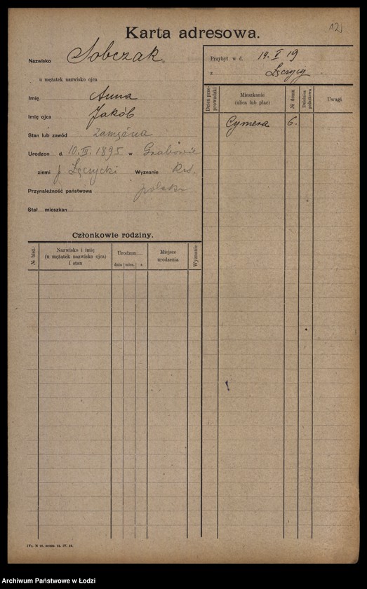 Obraz 14 z jednostki "[Spis ludności Łodzi] Sobczak"