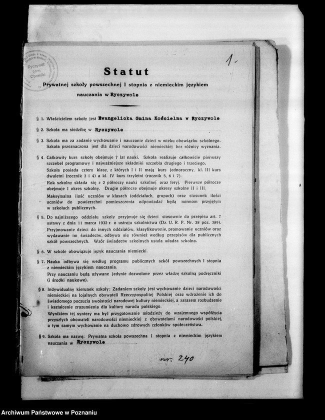 Obraz 4 z jednostki "Prywatna Szkoła Powszechna z niemieckim językiem nauczania Ryczywół powiat Oborniki"