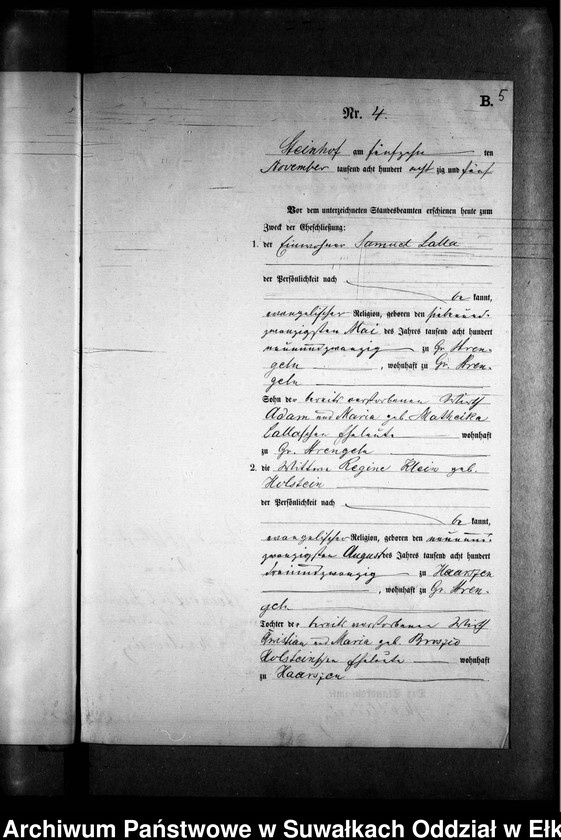 image.from.unit.number "Heiraths-Neben-Register des Preussischen Standes-Amtes Gr. Strengeln Kreis Angerburg"