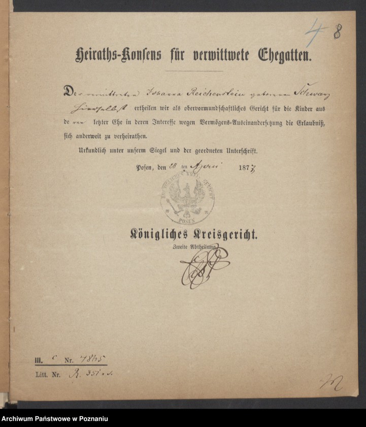Obraz 10 z jednostki "Die von den Verlobten zum Aufgebot beigebrachten Urkunden pro 1877"