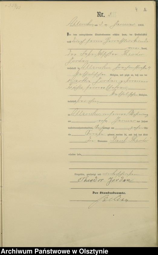 image.from.unit.number "Geburts-Haupt-Register Tom I,Nr - 399"