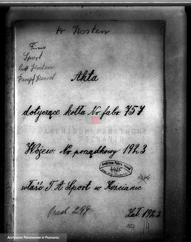 Obraz 4 z jednostki "Towarzystwo Akcyjne "Sport" w Kościanie Fabryka przyborów sportowych w Kościanie nr woj. kotła 1923"