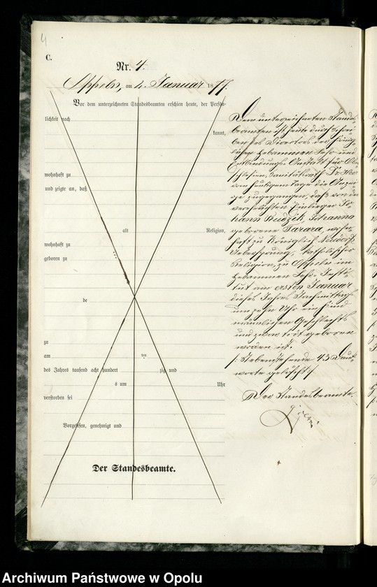 Obraz 7 z jednostki "Urząd Stanu Cywilnego w Opolu 1877 Rejestr zgonów Księga Miejscowa Nr 1 do 346"