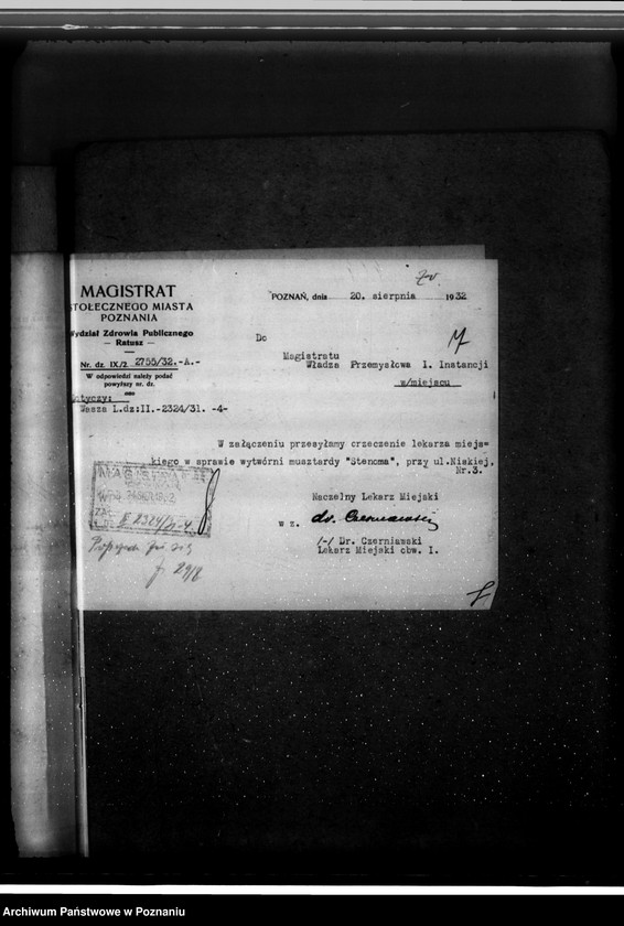 Obraz 11 z jednostki "Zatwierdzenie zakładu przemysłowego /wytwórni musztardy/ "Stenomy" w Poznaniu"