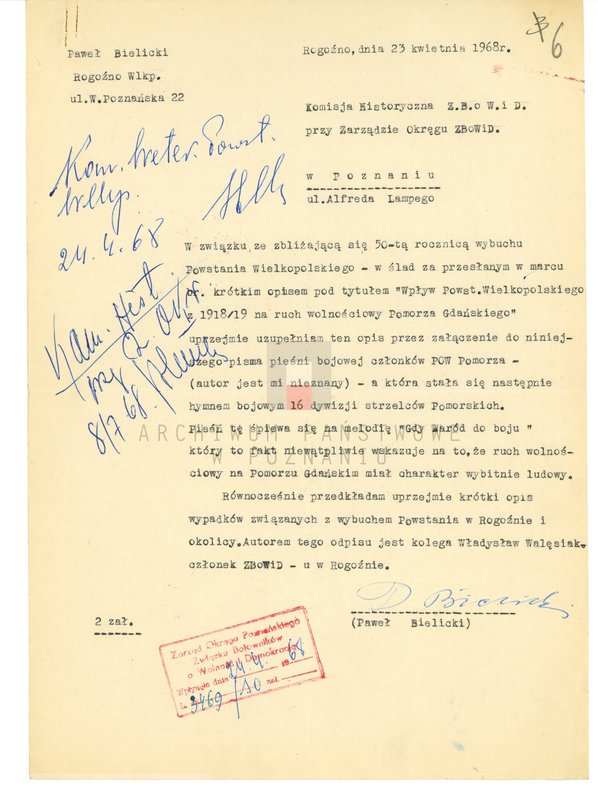 Obraz 16 z jednostki "Relacje i wspomnienia dotyczące powstania wielkopolskiego: 1. Rąbczyn, powiat Wągrowiec, województwo poznańskie, 2. Rogoźno, powiat Oborniki, województwo poznańskie, 3. Romanowo, powiat Czarnków, województwo poznańskie, 4. Roszki, powiat Krotoszyn, województwo poznańskie."