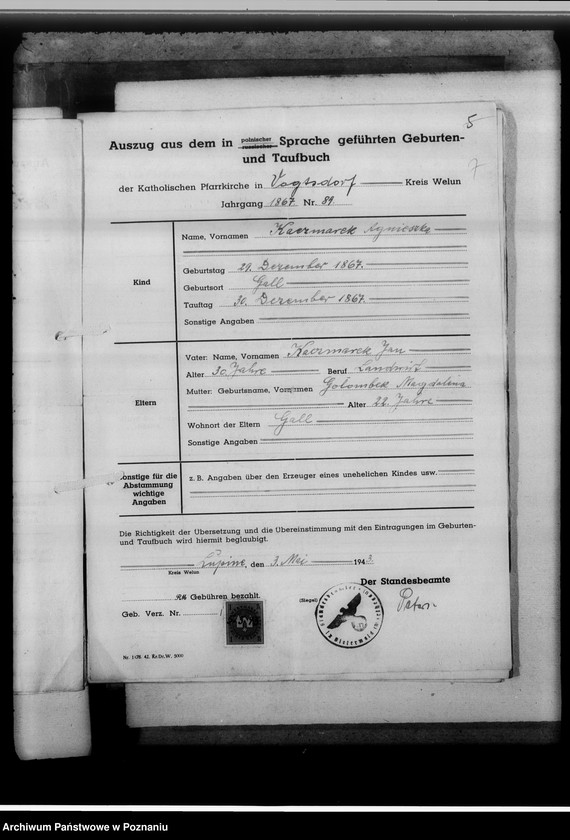 Obraz 11 z jednostki "[Uwierzytelnione odpisy z ksiąg kościelnych i urzędów stanu cywilnego]"