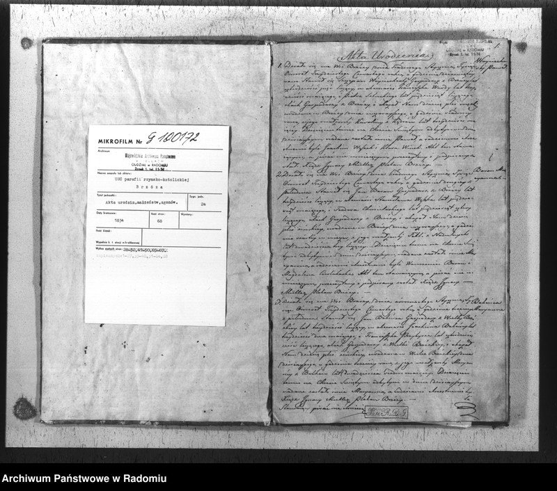 Obraz 3 z jednostki "Duplikat akt religijno-cywilnych urodzonych, zaślubionych i zmarłych gminy i parafii Brzóza na rok 1834"