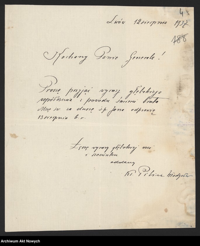 image.from.unit.number "Pilin Władysław, ksiądz. Popularność W. Sikorskiego we Lwowie. Przerwanie wydawania "Odnowy". Życzenia, kondolencje."