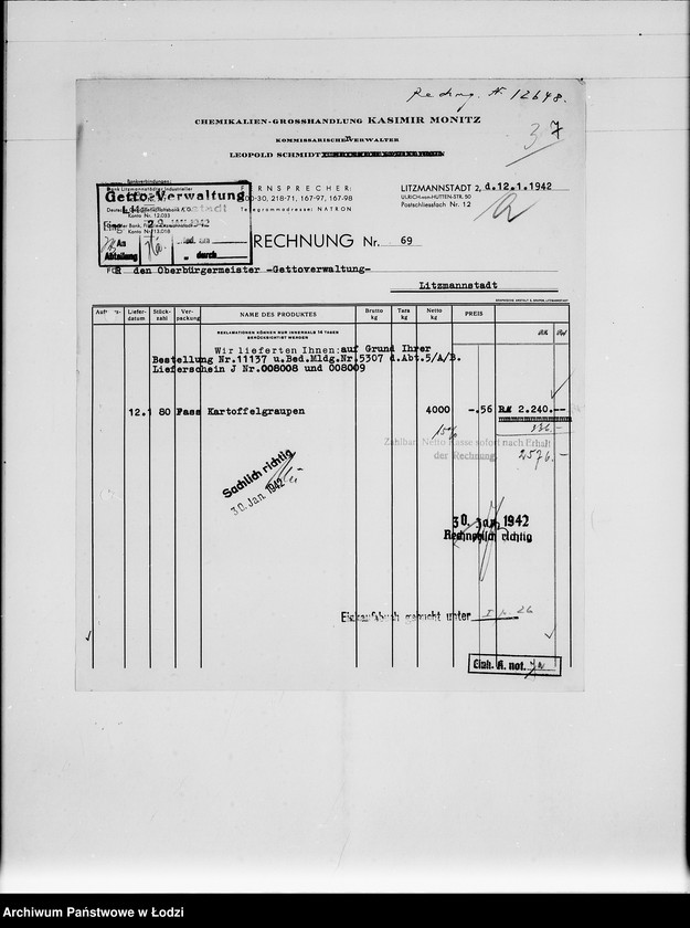 Obraz 11 z jednostki "M [rachunki za dostawy towarów dla Getta]"