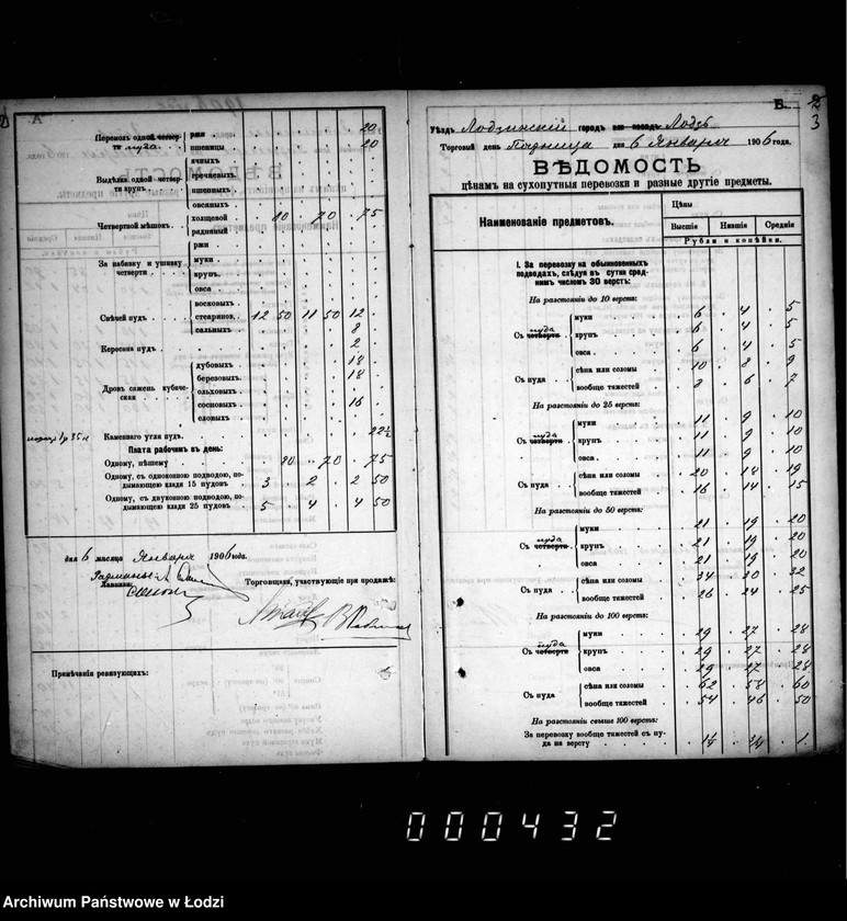 Obraz 6 z jednostki "Fora´lnaja kniga dlja zapisyvanija torgovych cen na proviant i furaž v gorode Lodzi s 1 janvarja 1906 goda po 1 janvarja 1912 goda"
