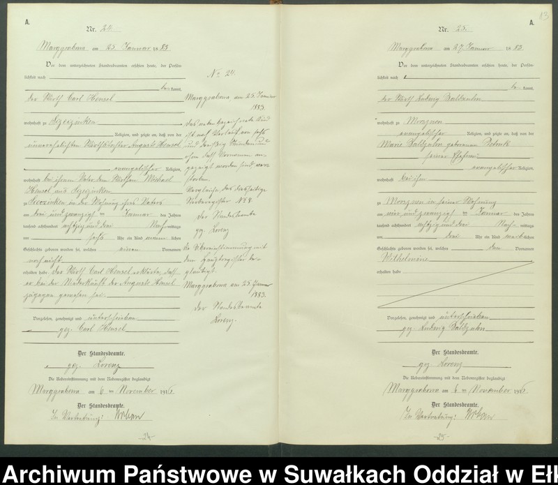 image.from.unit.number "A1.Geburts-Register [Haupt-Register] Standesamt Marggrabowa Landbezirk vol. I No.1 bis 266"