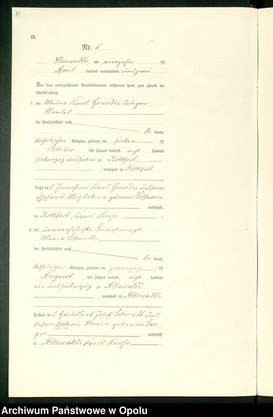Obraz 15 z jednostki "Heiraths-Neben-Register des Standesamts Altewalde pro 1902"