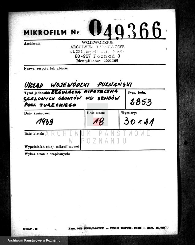 Obraz 2 z jednostki "Regulacja hipoteczna scalonych wsi Sendów powiatu tureckiego"