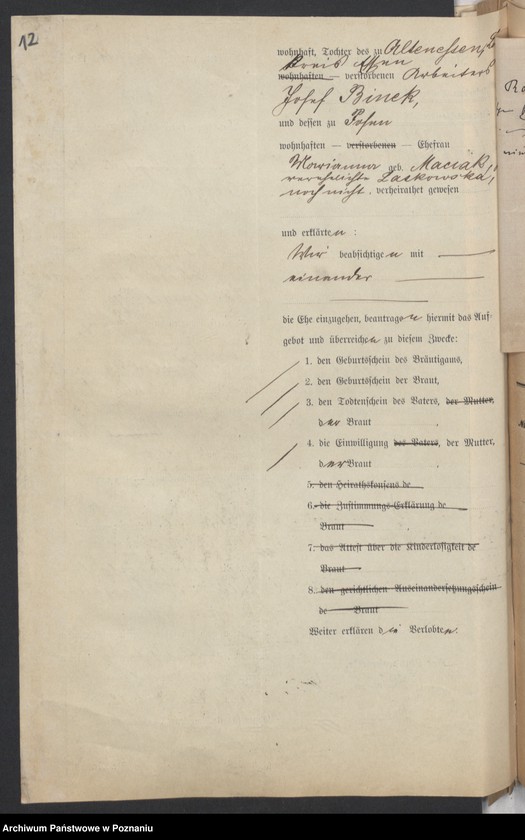 Obraz 15 z jednostki "Die von den Verlobten beigebrachten Urkunden zur Eheschliessung pro 1895"