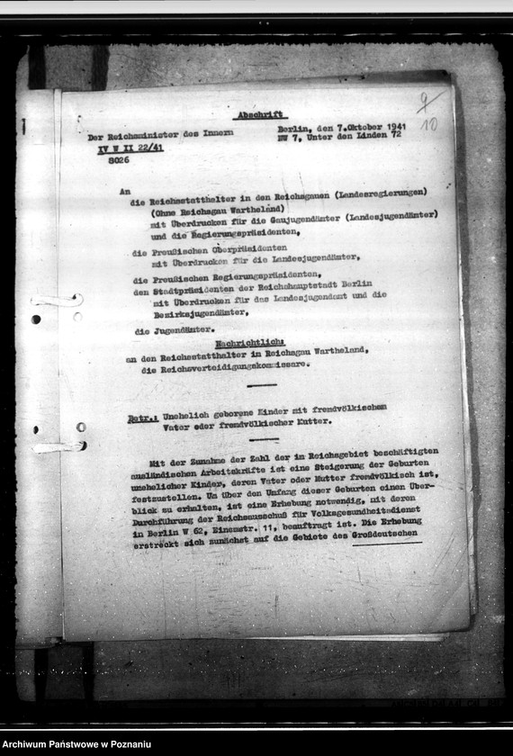 Obraz 13 z jednostki "Einführung jugendwohlfahrtrechtlicher Bestimmungen in den Ostgebieten"