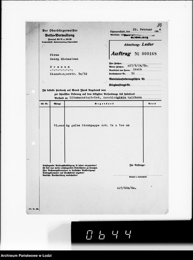 Obraz 15 z jednostki "Koresp.Radegast.[Dotyczy transportu starego obuwia oraz spodów do drewniaków]"