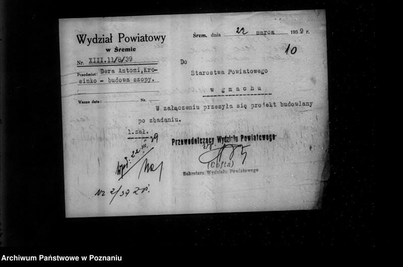 Obraz 14 z jednostki "Zatwierdzenie projektu zakładu przemysłowego /młyna motorowego/ A. Dary w Krosinku powiat śremski"