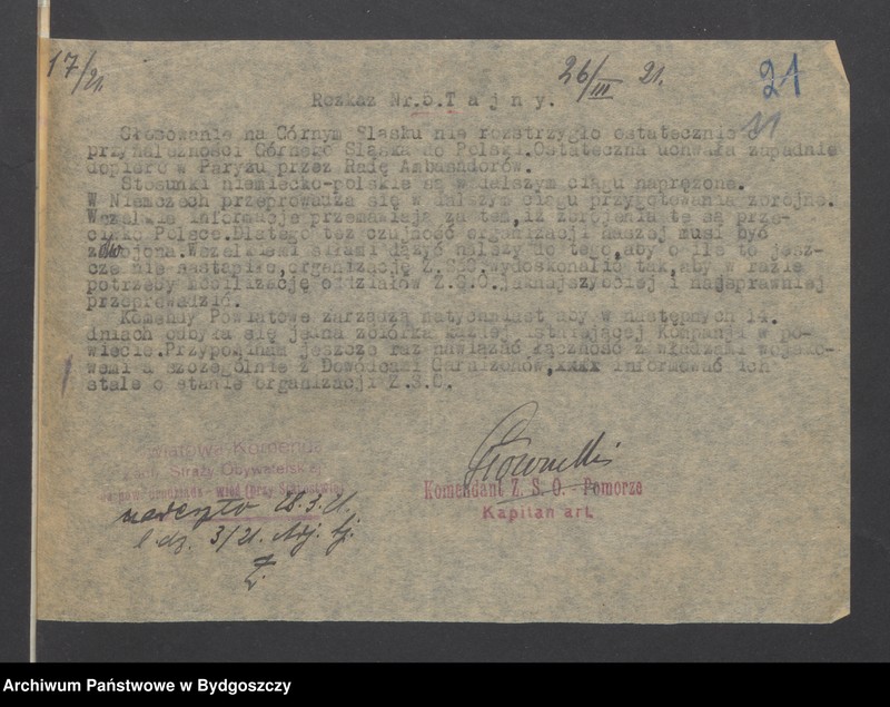 image.from.unit.number "[Rozkazy zwykłe i tajne Powiatowej Komendy Zachodniej Straży Obywatelskiej na powiat Grudziądz-Wieś, wykaz zasłużonych członków ZSO proponowanych do odznaczenia dyplomami pamiątkowymi, karty ewidencji członków]"