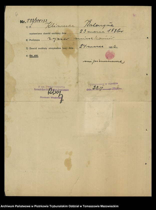 image.from.unit.number "Dowodów osobistych od nr 531 do 750. Tom IV"