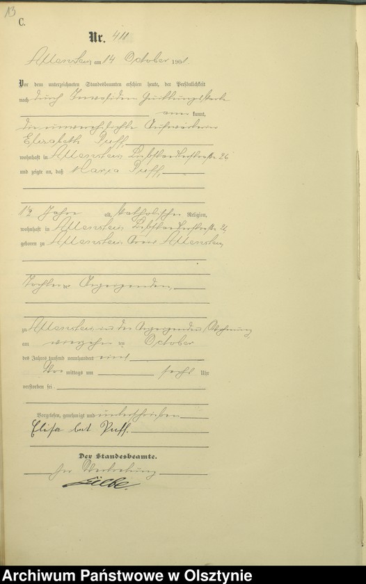 image.from.unit.number "Sterbe-Haupt-Register Tom II,Nr 400 - 542"