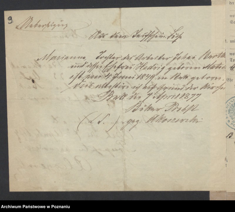 Obraz 11 z jednostki "Die von den Verlobten beigebrachten Urkunden zur Eheschliessung pro 1877"