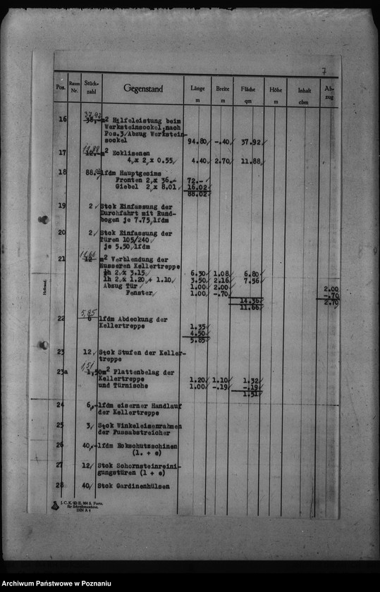 Obraz 11 z jednostki "Dienstwohngebäude - Reichsstatthalter Posen. Wirtschaftsgebäude 1 - 4 (nad jeziorem Góreckim) Massenberechnung"