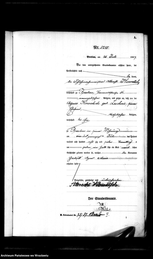 image.from.unit.number "Geburts-Haupt-Register Breslau II 1887 Band 9"