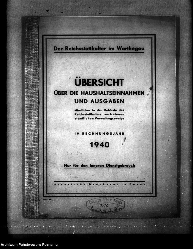 Obraz 4 z jednostki "Übersicht über die Haushaltseinnahmen und Ausgaben sämtlicher in der Behörde des Reichsstatthalters vertretenen staatlichen Verwaltungszweige"