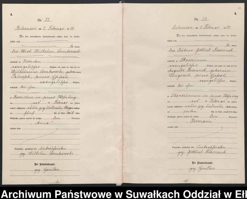 image.from.unit.number "[Geburts-Neben-Register des (Königlichen) Preussischen Standes-Amtes Belzonzen Kreis Johannisburg]"