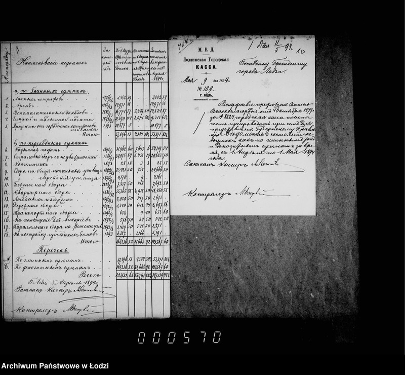 Obraz 11 z jednostki "O nedoimkach po lodzinskoj gorodskoj kasse za 1894 i 1895 gg po uezdnomu kaznačejstvu za pol 1895 g"