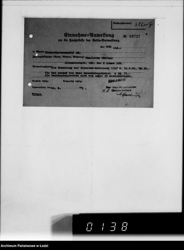 Obraz 8 z jednostki "Lager 39. Matratzen, Daunensteppdecken [Kwity i listy przesyłkowe]"