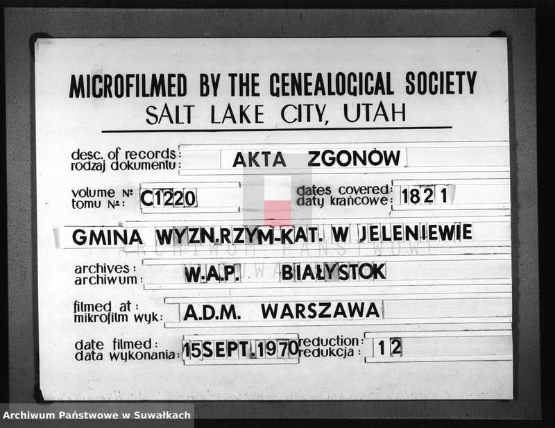 image.from.unit.number "Akta Urzędnika Stanu Cywilnego Umarłych w Gminie Jeleniewskiey od Dnia 1 Stycznia 1821 do dnia ostatniego Grudnia tegoż roku."