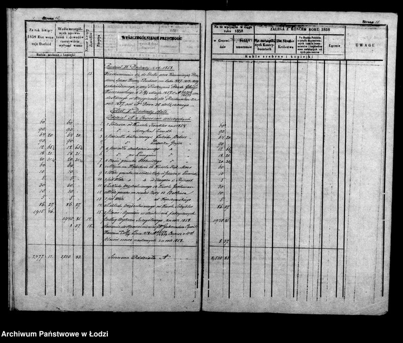 Obraz 11 z jednostki "Rachunek kasy ekonomicznej m. Łodzi za rok 1858"