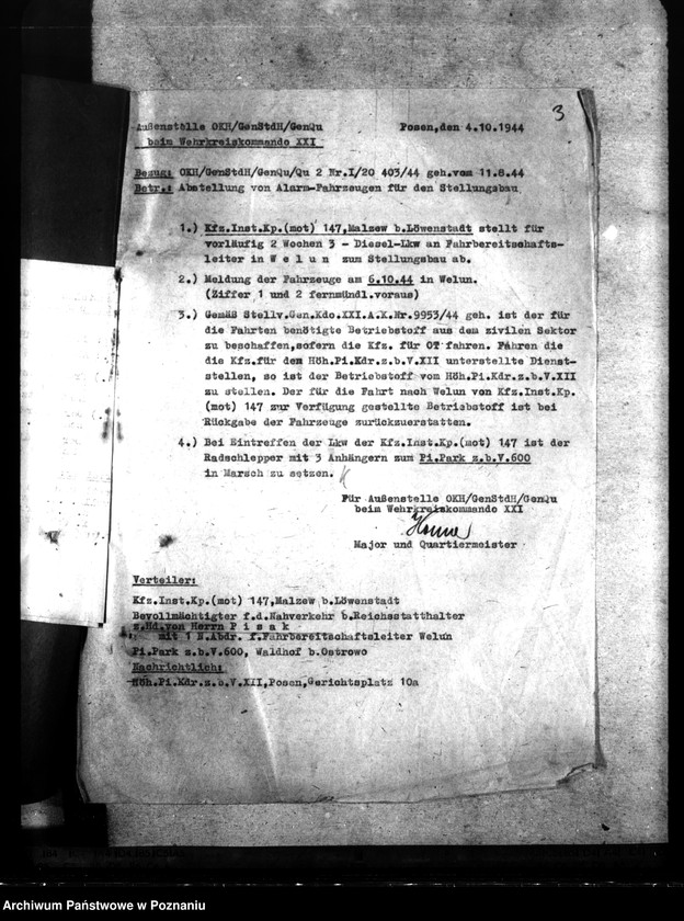 Obraz 7 z jednostki "Stellung von Alarm - Fahrzeugen für den Stellungsbau. Gespannstellung für Ostraumschutz. Beordnung von Gespannen."