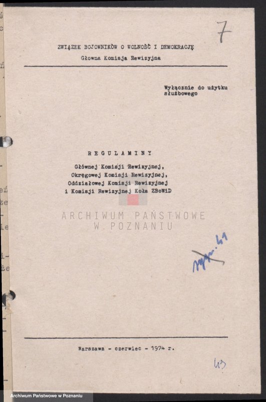Obraz 18 z jednostki "Regulaminy dla Komisji Rewizyjnych: Głównej, Okręgowych, Powiatowych i Kół Związku Bojowników o Wolność i Demokrację."