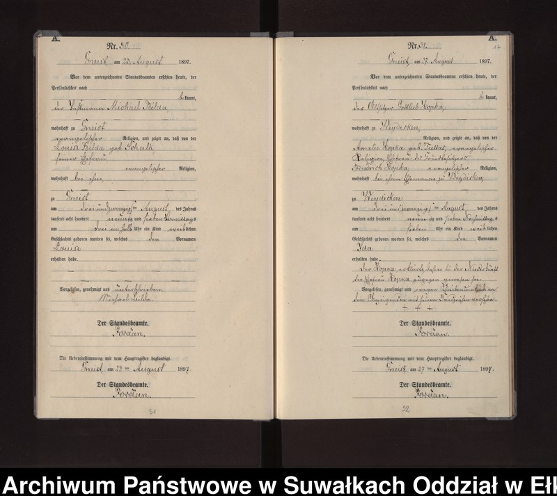 image.from.unit.number "Geburts-Neben-Register des Königlichen Preussischen Standes-Amtes Gneist Kreis Loetzen"