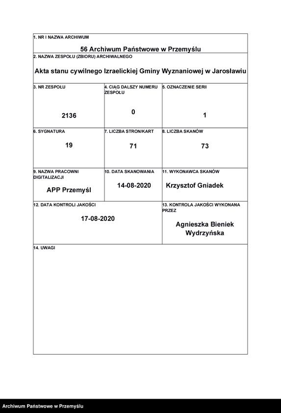 image.from.unit.number "Geburtsmatrik des israelitischen Matriken-Bezirkes Jaroslau pro 1889"