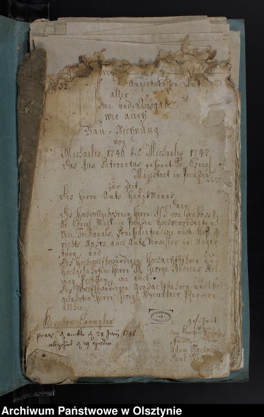 image.from.unit.number "Jahr Kirchen Rechnung der Kirchen zu Kruklanken aller Einnahme und Ausgabe wie auch Bau-Rechnung"