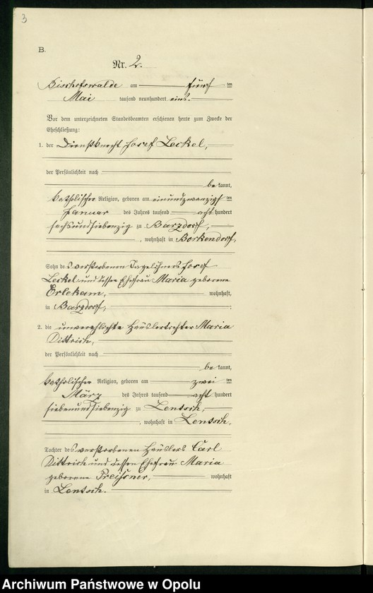 Obraz 7 z jednostki "Heiraths-Haupt-Register des Standsamts Bischofswalde pro 1901"