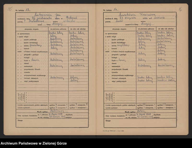 image.from.unit.number "Państwowe Gimnazjum i Liceum w Zielonej Górze -Katalog główny -klasa II b - rok szkolny 1947/1948"